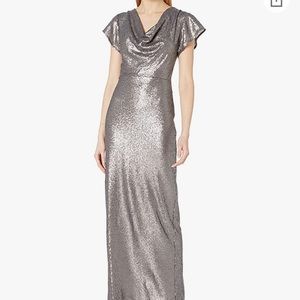 NWOT Halston Heritage gun metal sequin cowl neck gown